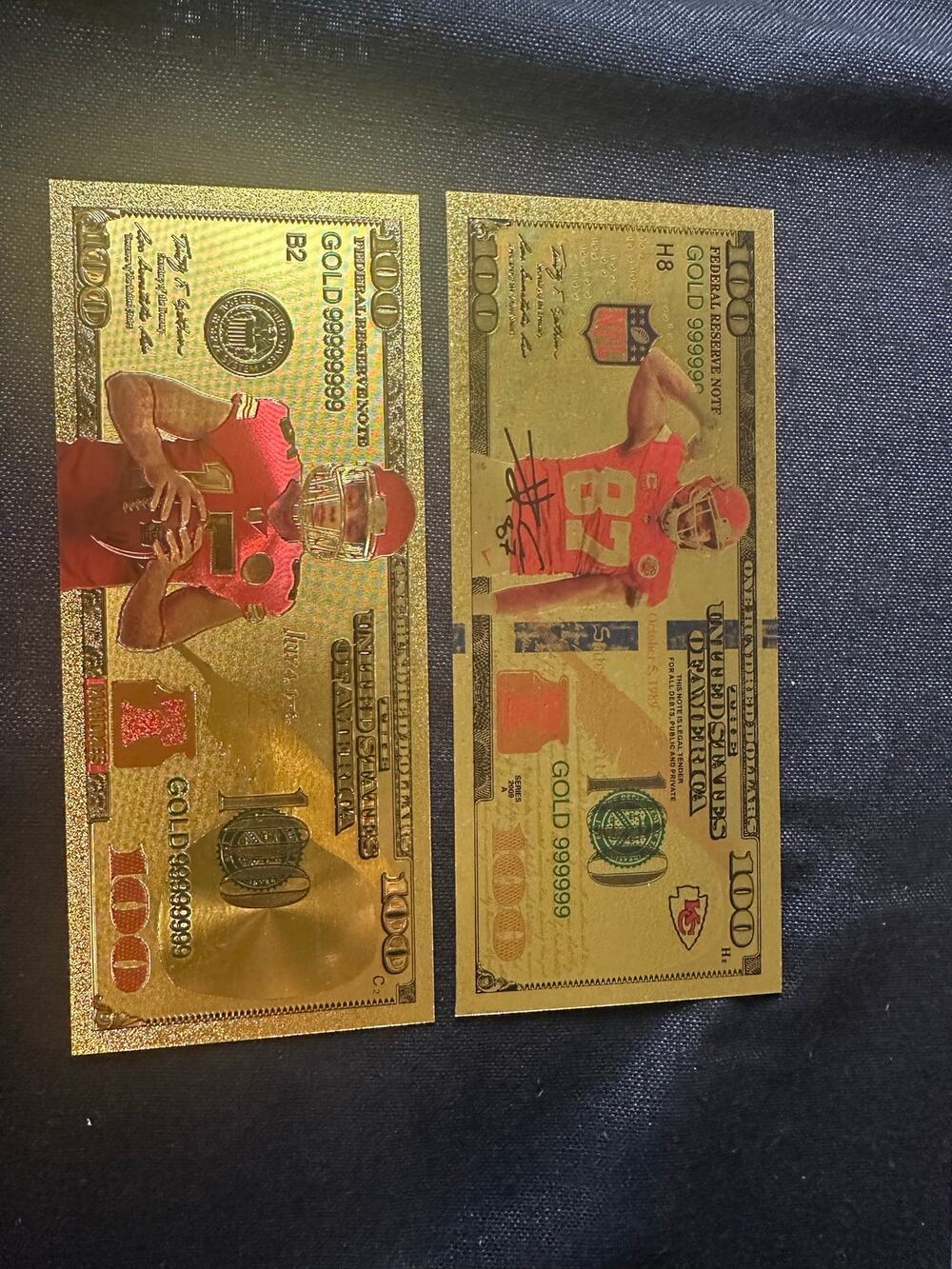 Kansas City Chiefs Patrick Mahomes Travis Kelce Gold Foil Novelty Notes 2 Piece